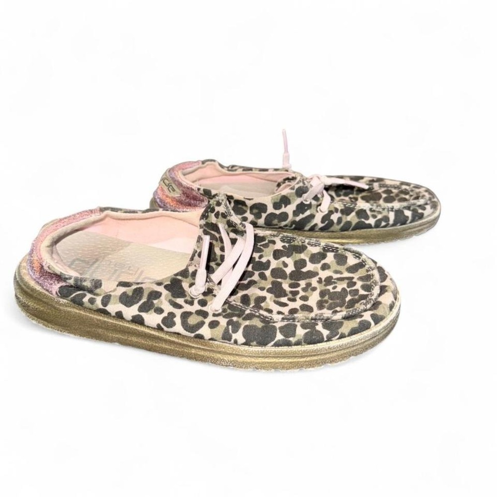 HEY DUDE YOUTH 2-3 LEOPARD W/GOLD PINK TRIM SLIP‎ ON SHOE - Picture 5 of 7